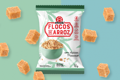flocos de arroz açúcar mascavo okoshi